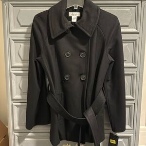 Women’s NWT black, 100% wool pea coat.  Preston & York, size 6